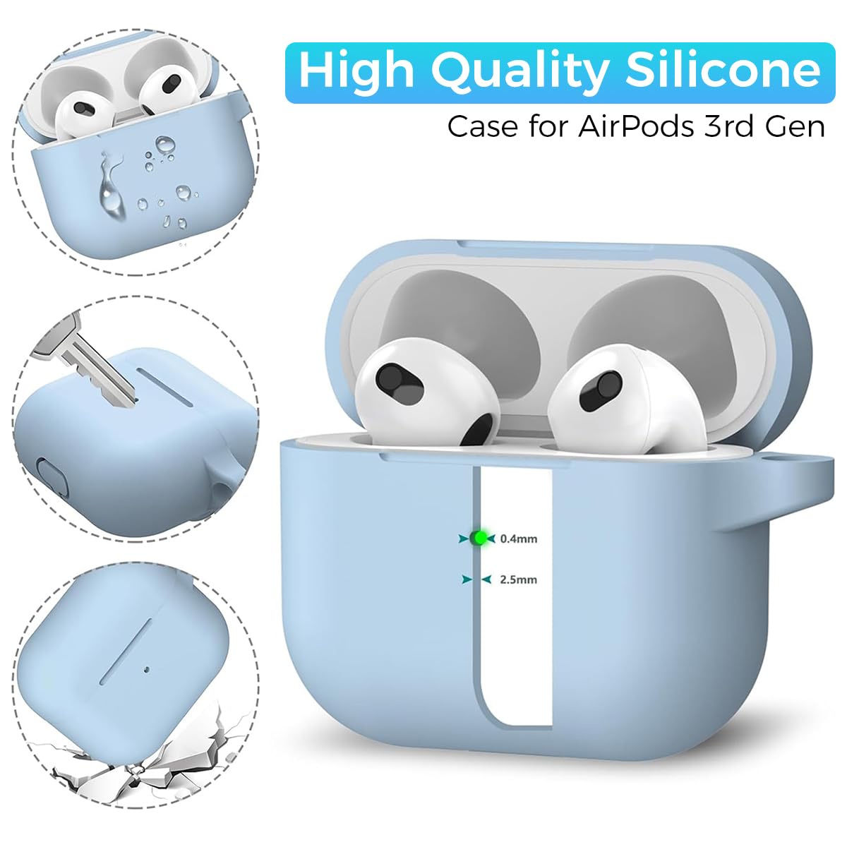 ZORBES® for AirPods 3rd Generation Case Cover Protective Silicone Cover with Carabiner & Dual-Headed Earbud Cleaning Pen Anti-Scratch AirPods 3 Case for Apple AirPods Gen 3 Case, Blue ZORBES® for AirPods 3rd Generation Case Cover Protective Silicone Cover with Carabiner & Dual-Headed Earbud Cleaning Pen Anti-Scratch AirPods 3 Case for Apple AirPods Gen 3 Case, Blue
